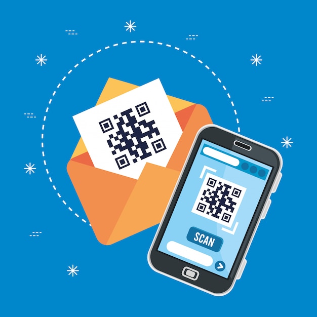 Qr code in smartphone and envelope