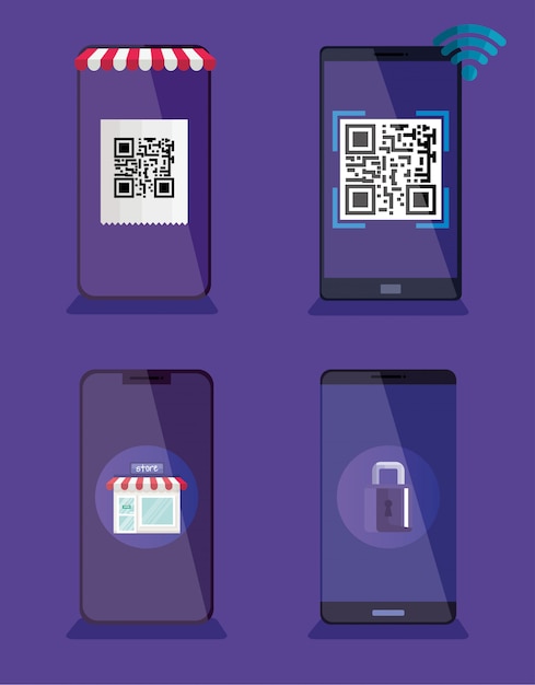 Vector qr code and smartphones vector design