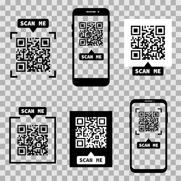 Qr-codesjablonen op transparante achtergrond qr-code voor restaurantmenu-app of product vector scan me-tekens