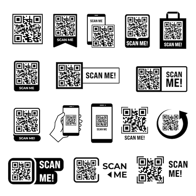 Qr-icone scan me icoon set qr-code symbool set