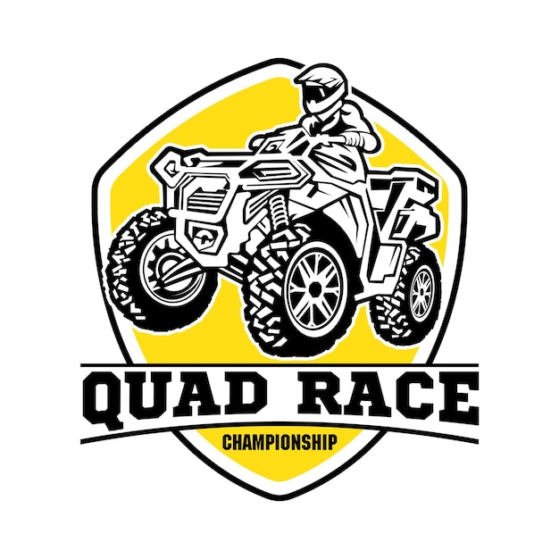 Vector quad atv extreme sport racing in badge logo design good for t shirt design and championship event l
