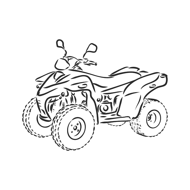 Quad bike in black isolated on white background detailed vintage etching style drawing