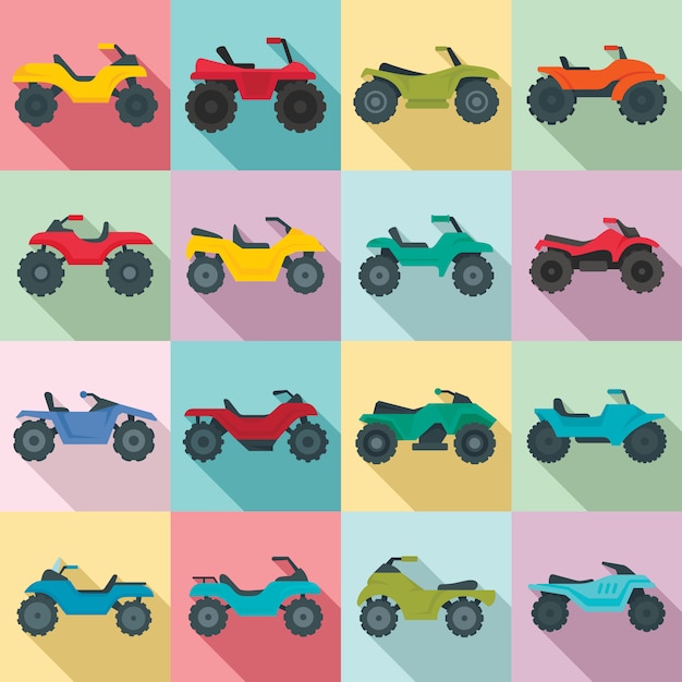 Quad bike icons set, flat style