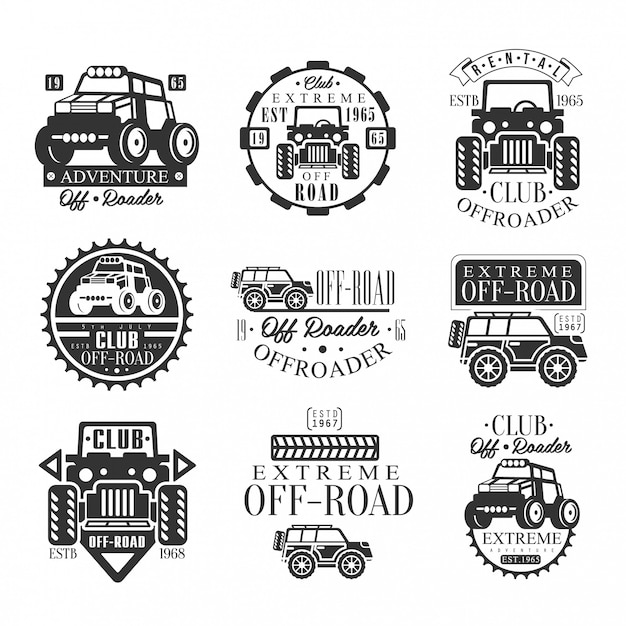 Quad Bike Rental Club Set Of Emblems With Black And White Quadricycle Atv Off-Road Transportation Silhouettes