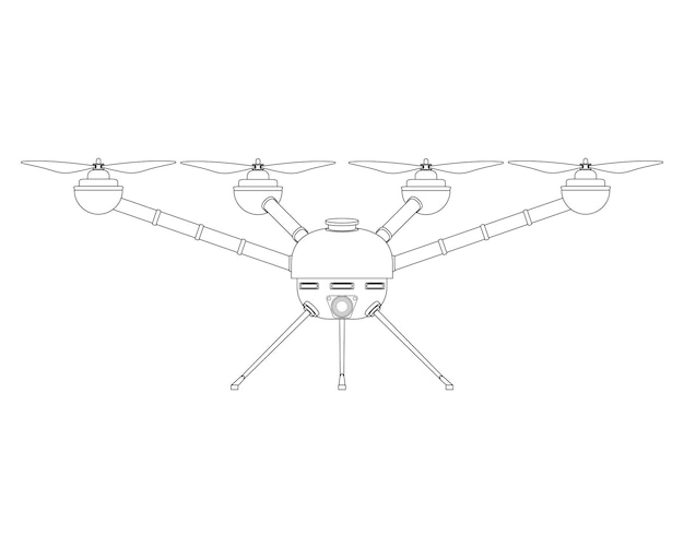 Quadcopter Книга для раскраски Синий дрон с камерой Цветная векторная иллюстрация, изолированная на белом