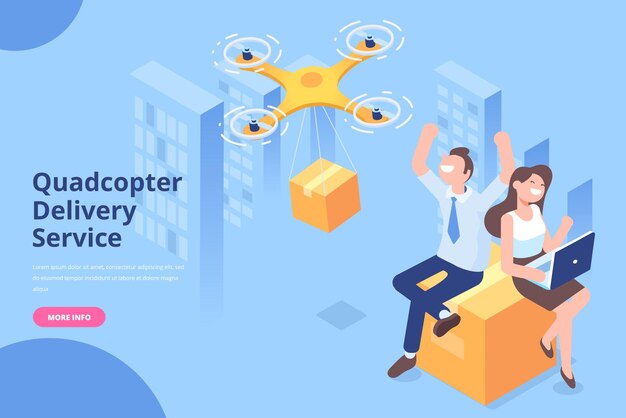 Quadcopter 배달 서비스 아이소메트릭 템플릿