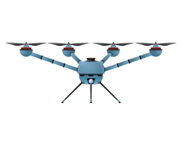 Quadcopter in realistic style Blue Drone with camera Colorful vector illustration isolated on white