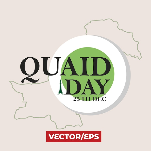 Vettore tipografia quaid day e mappa del pakistan sullo sfondo, 25 dicembre