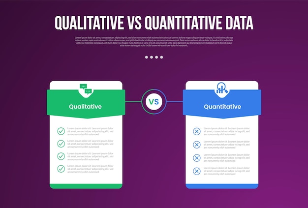 qualitative vs quantitative data infographic outline style with 2 point comparison template with price table box badge with triangle header for slide presentation