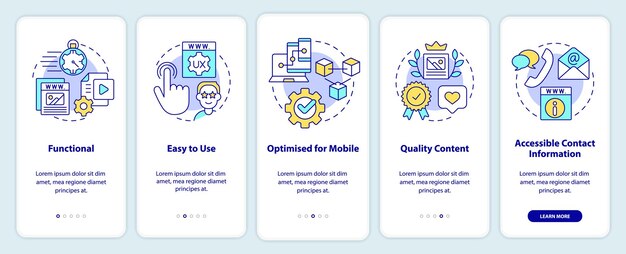 Qualità di una buona schermata dell'app mobile per l'onboarding del sito web