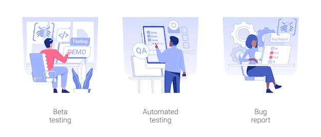 Quality assurance team isolated concept vector illustrations