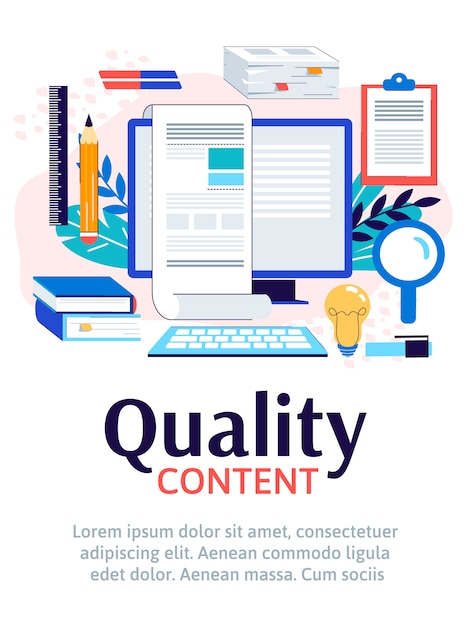Quality content for social media and site banner illustration isolated.
