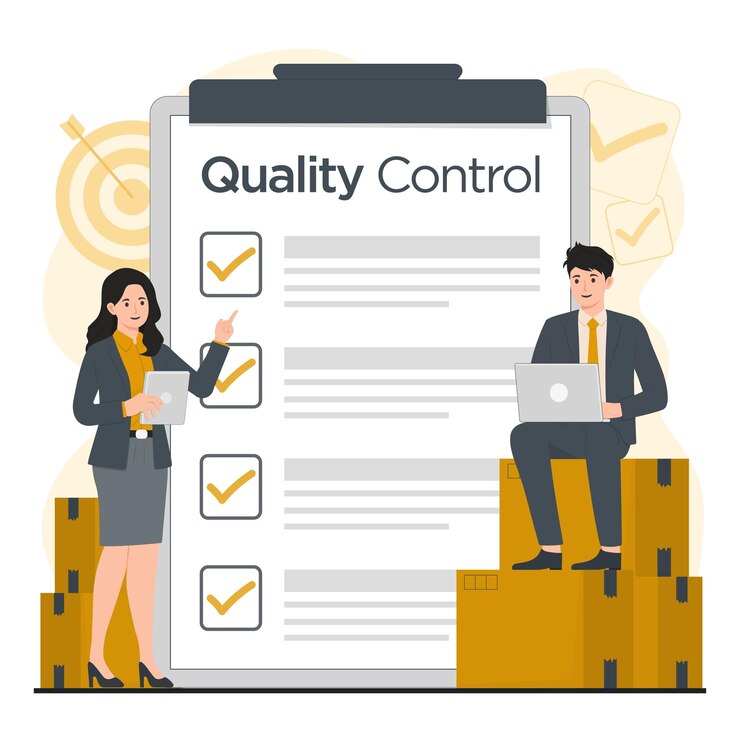 Quality control concept product Iso 9001 certification vector illustration