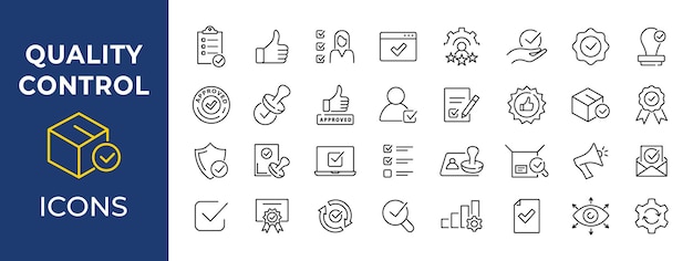 Quality control icons set inspection approve product process vector