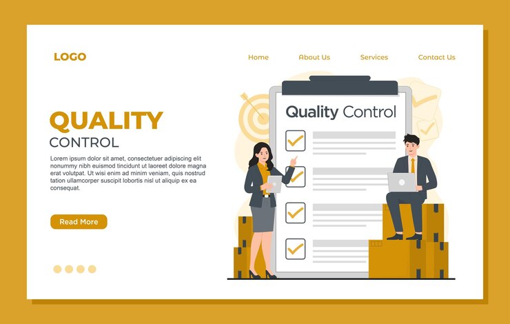 Vector quality control landing page template concept product iso 9001 certification vector illustration
