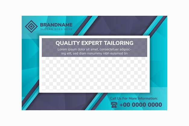 Quality expert tailoring flyer design template use horizontal layout dark blue gradient background