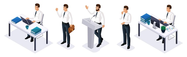 Quality Isometrics a set of 3d businessman with different emotions and gestures for men