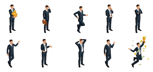 Quality Isometrics a set of 3d businessman with different emotions and gestures for men