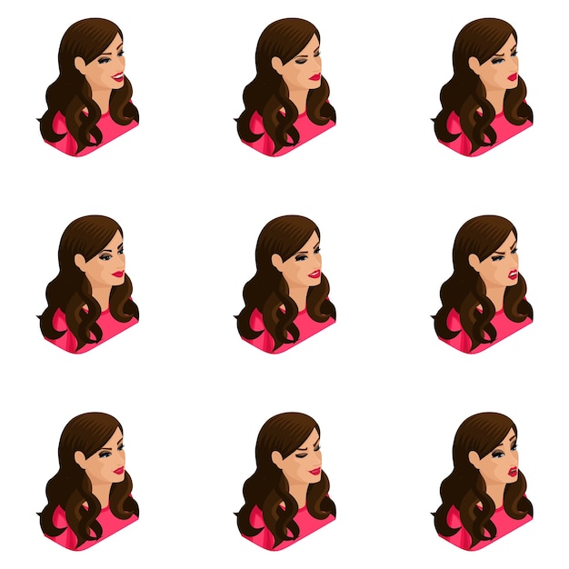 Quality Isometry a set of 3D avatars of different girls with emotions