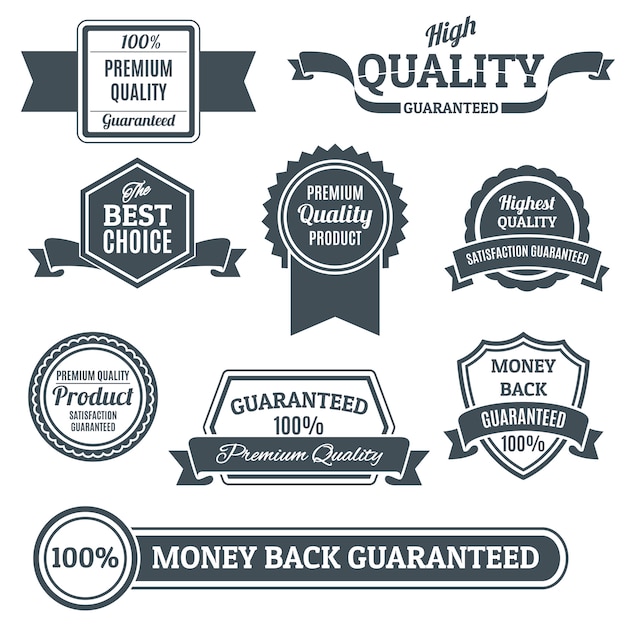 Vector quality labels and badges set