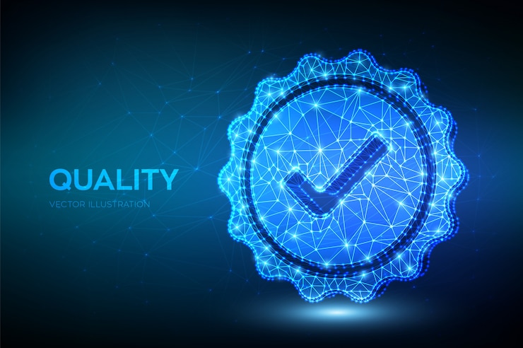 Vector quality. low polygonal quality icon check. standard quality control certification assurance.