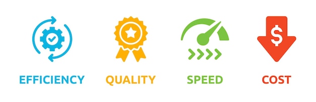 Vector quality, speed, efficiency and cost management process icon. banner vector illustration