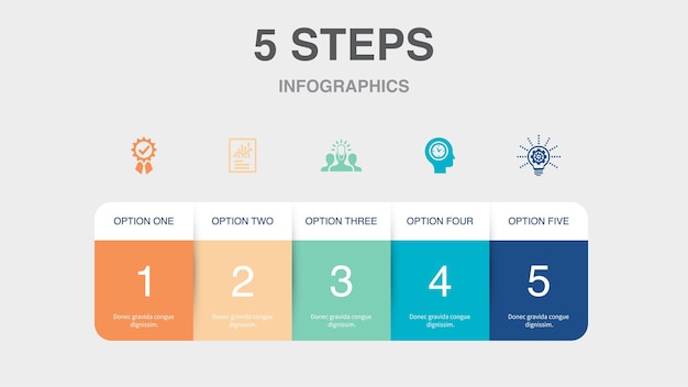 ベクトル 品質ステートメント イデオロギー忍耐革新アイコン インフォ グラフィック デザイン テンプレート 5 つのステップで創造的な概念