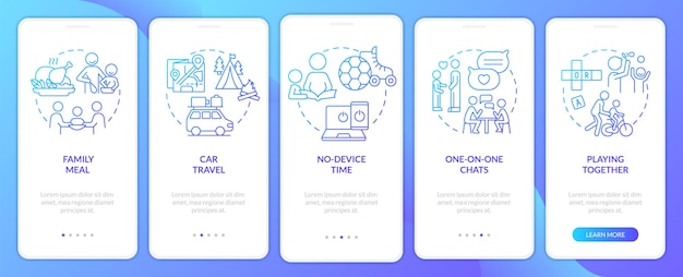 Tempo di qualità insieme schermo dell'app mobile onboarding gradiente blu