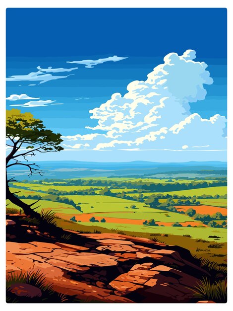 Vector quantock hills aonb vintage travel poster souvenir postcard portrait painting wpa illustration