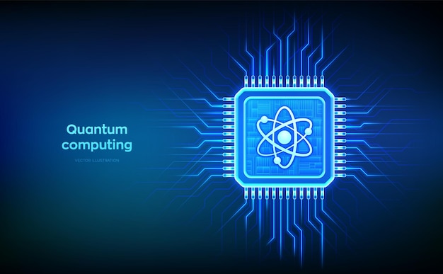 Quantum chip Quantum computing technology concept Quantum processor with qubit superposition AI Artificial intelligence Highspeed calculations Revolutionary algorithms Vector illustration