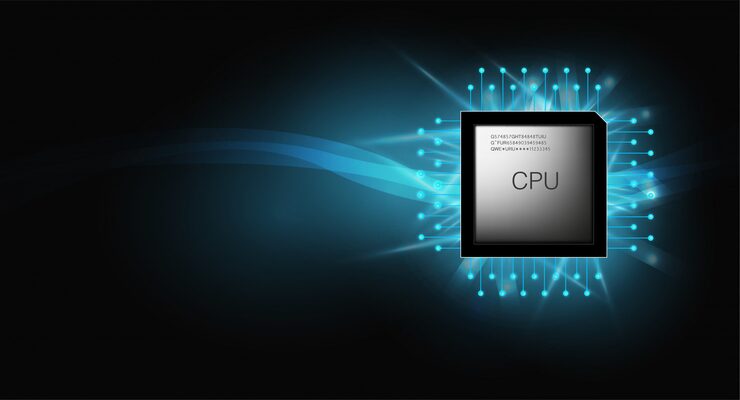 Vector quantum computer, large data processing, database concept.cpu isometric . central computer processors cpu concept.digital chip futuristic microchip processor with lights on the blue background.