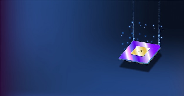 quantum computer, large data processing, database concept.cpu isometric . central computer processors cpu concept.digital chip futuristic microchip processor with lights on the blue background.