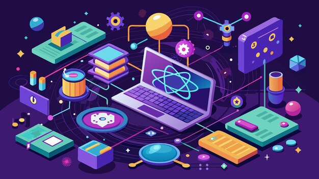 Quantum computer programming vector graphics illustration EPS source ...