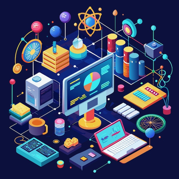 Quantum computer programming vector graphics illustration EPS source ...