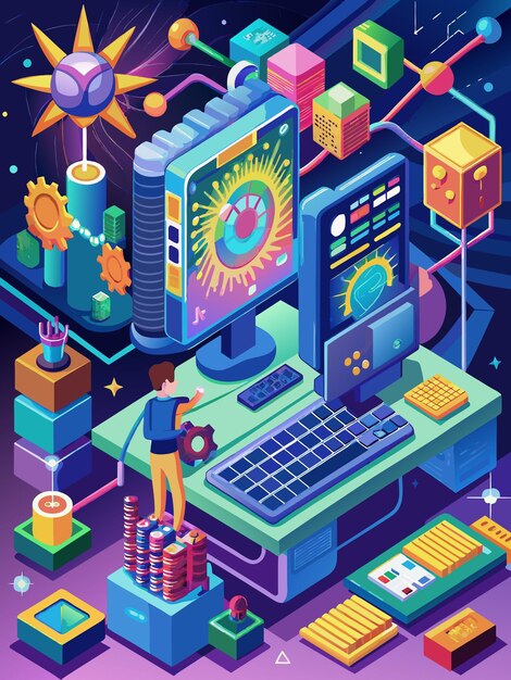 Quantum computer programming vector graphics illustration EPS source ...