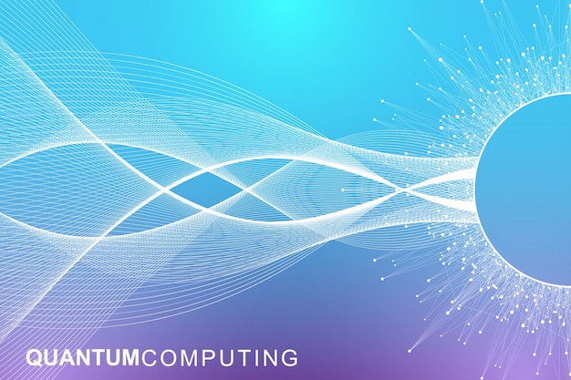 양자 컴퓨터 기술 개념입니다. 딥 러닝 인공 지능. 비즈니스, 과학, 기술을 위한 빅 데이터 알고리즘 시각화. 파도가 흐릅니다. 벡터 일러스트 레이 션.