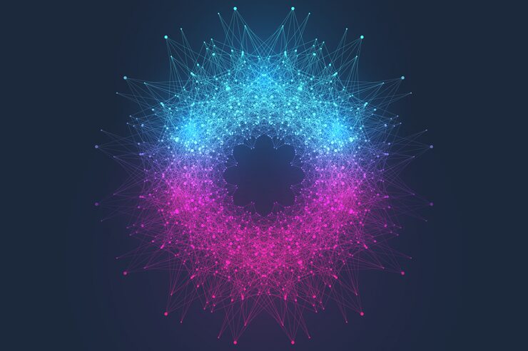 Vector quantum computer technology concept. sphere explosion background. deep learning artificial intelligence. big data algorithms visualization. waves flow. quantum explosion, illustration