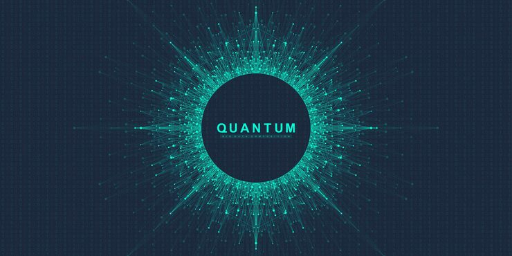 Vector quantum computer technology concept. sphere explosion background. deep learning artificial intelligence. big data algorithms visualization. waves flow. quantum explosion, vector illustration.