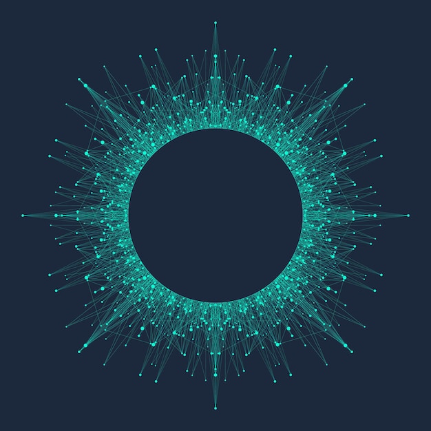 Quantum computertechnologie concept. Deep learning kunstmatige intelligentie. Visualisatie van big data-algoritmen voor bedrijven, wetenschap, technologie. Golven stromen, stippen, lijnen. Kwantum vectorillustratie.