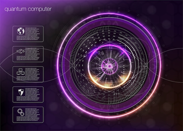 Vettore quantum computing, algoritmi per big data, quantum computing, tecnologie di visualizzazione dei dati, intelligenza artificiale di deep learning, infografica sulla crittografia dei segnali.