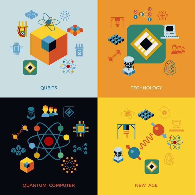 Vector quantum computing icons collection