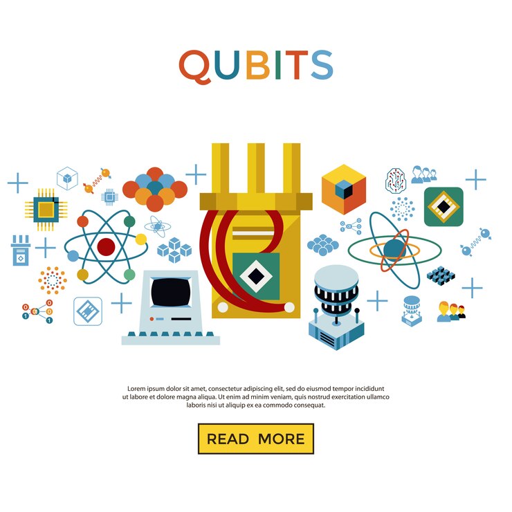 Vector quantum computing icons collection