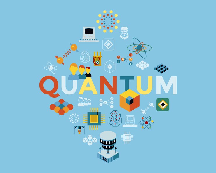 Vector quantum computing icons collection