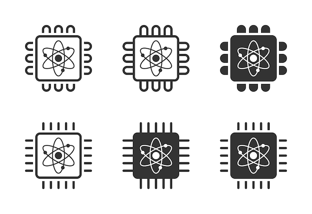 Quantum computing icons set vector illustration