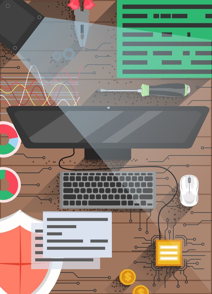 Vector quantum computing-technologie poster ontwerpsjabloon