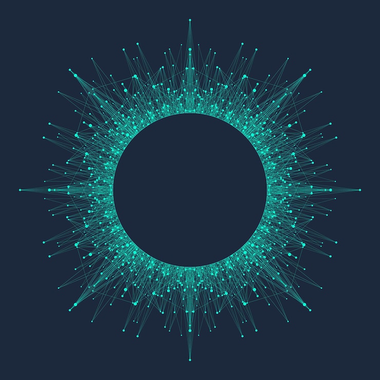 Vector quantum computing technology concept. deep learning artificial intelligence. big data algorithms visualization for business, science, technology. waves flow, dots, lines. quantum vector illustration.