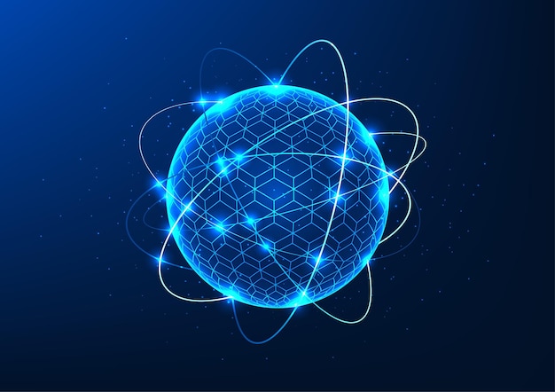 Quantumtechnologie cirkelvormig object omringd door circuitlijnen die de verwerking van kwantumqubits weerspiegelen