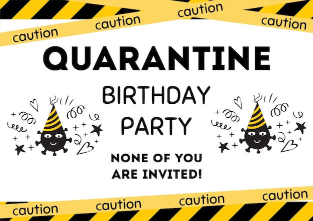 Invito alla festa di compleanno in quarantena biglietto di compleanno giallo nero con simbolo coronavirus banner per feste online per la casa