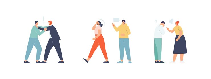 Vector 불만이 있어 말다툼을 하고 고함을 지르는 사람들 갈등대결