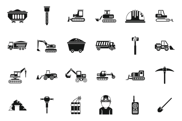 Quarry services icons set simple vector Auto carrier